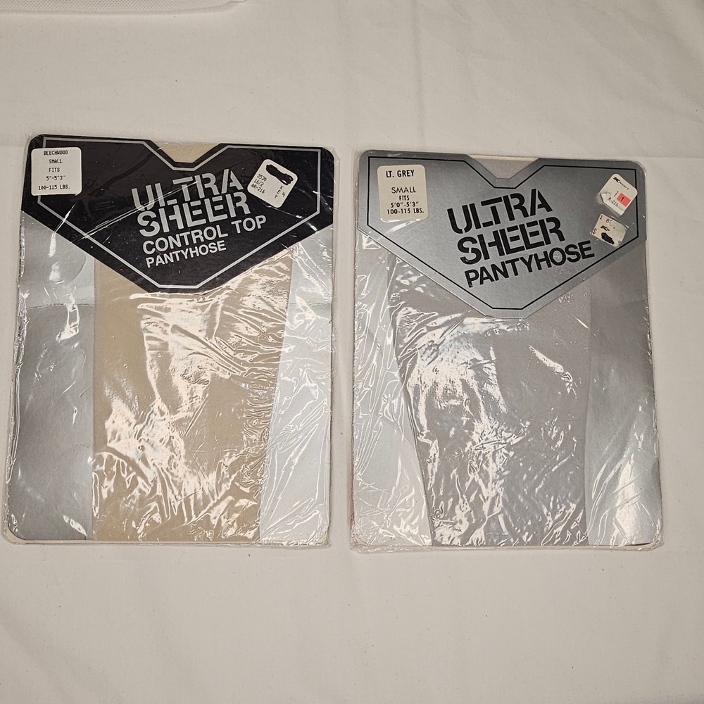 Vintage Ultra Sheer Pantyhose Lot 2 Beechwood Control Top Light Grey‎ Small